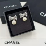 Chanel Bowknot Faux Pearl Earrings (Gold / Silver Tone) - Image 3