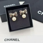 Chanel Bowknot Faux Pearl Earrings (Gold / Silver Tone) - Image 4