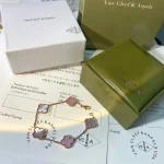 VCA Natural Mother of Pearl Alhambra Jewelry Necklace/Bracelet （ Pink&Gold Tone / White&Silver Tone.） - Image 5