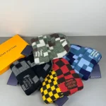 LV Style Checkerboard Color-block Knitted Beanie - Vintage Square Logo Cold Hat-Premium Wool Knit