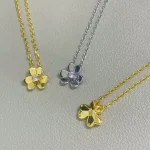 VCA-inspired clover necklace, rhinestone studded center. - Image 8