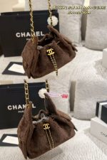 Chanel 26A Hobo Fur Bucket Bag, Drawstring Handbag with Chain Strap - Image 9
