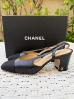 Chanel Black Square-Toe Slingback Block Heel Pumps with CC Logo Heel - Elegant Office Lady Shoes - Image 3