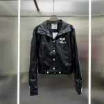 Courrèges AC Logo Leather Jacket - Snap Button Cropped Coat - Image 4