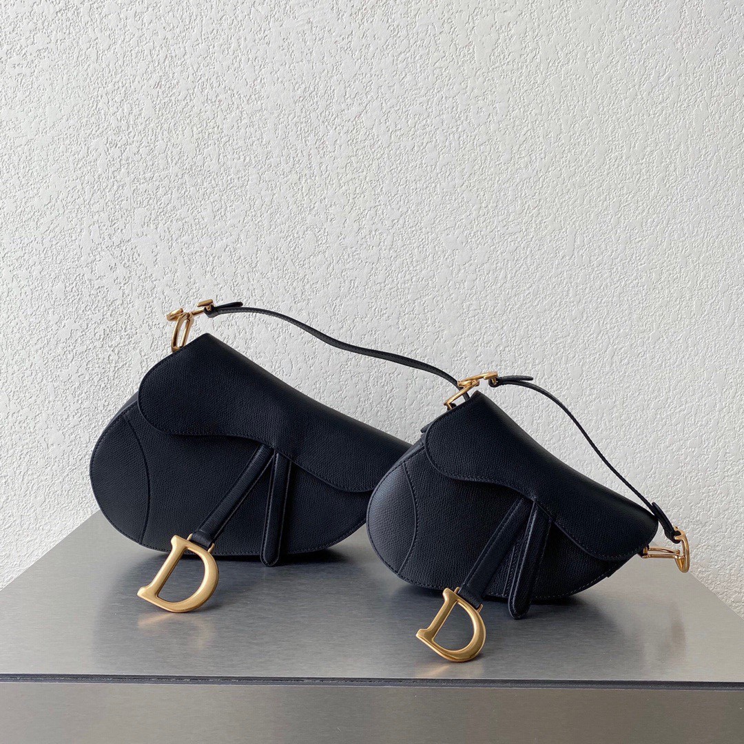 a1727508340537_2806 Dior Saddle Bag with Strap, Black Grained Calfskin Leather, Antique Gold Hardware - Image 1