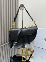 Dior Saddle Bag with Strap, Black Grained Calfskin Leather, Antique Gold Hardware - Image 2