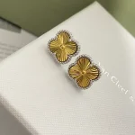 VCA Vintage Alhambra Guilloché Gold tone Stud Earrings-Gold Plated,Silver Tone Bead Border - Image 3