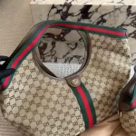 Gucci Giglio Canvas Tote Bag with Web Stripe & Leather Trim - Image 2