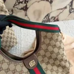 Gucci Giglio Canvas Tote Bag with Web Stripe & Leather Trim - Image 4
