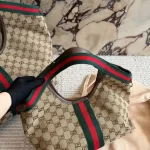 Gucci Giglio Canvas Tote Bag with Web Stripe & Leather Trim - Image 5