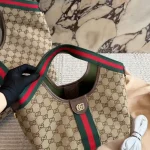 Gucci Giglio Canvas Tote Bag with Web Stripe & Leather Trim - Image 7