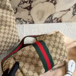 Gucci Giglio Canvas Tote Bag with Web Stripe & Leather Trim - Image 8
